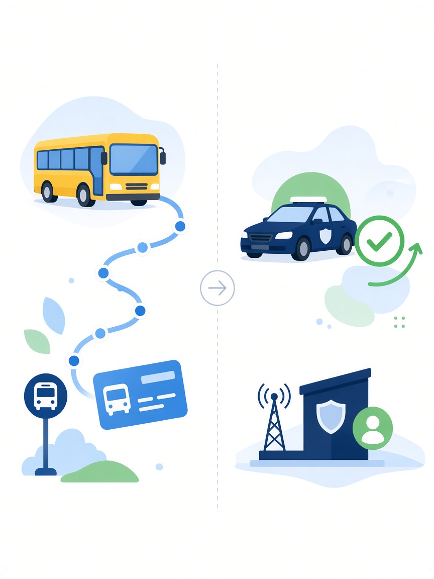 Illustration of bus service and vehicle pool as two parallel transport tracks